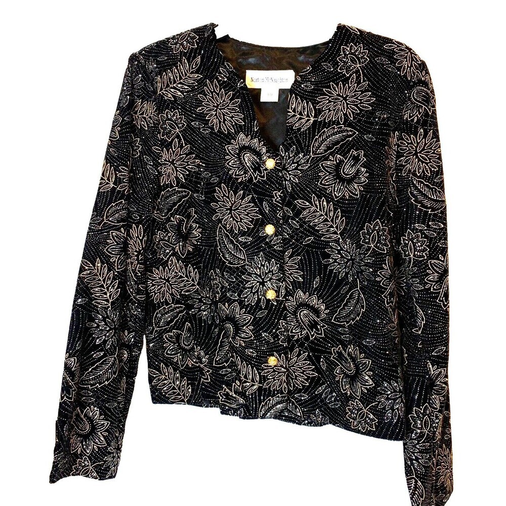 Norton McNaughton Glitzy Jacket Embroidered with Gold Threads Brocade Size 10